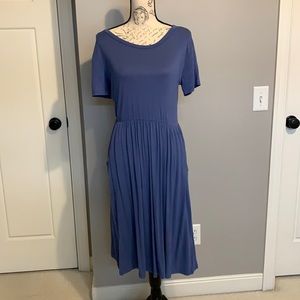 NWT WOMEN'S SHORT SLEEVE PLEATED LOOSE SWING DRESS W/ POCKETS KNEE LENGTH SIZE L